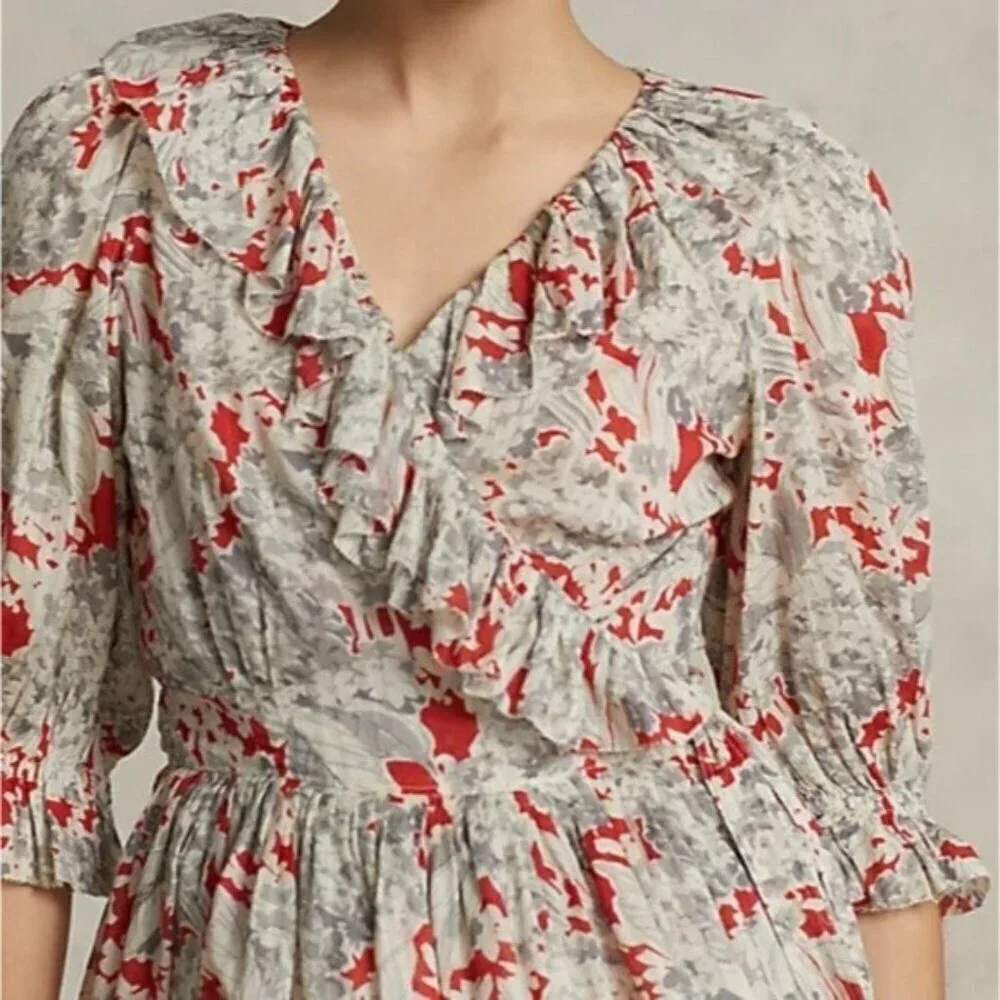 Polo Ralph Lauren Ruffled Floral Cotton Wrap Top Size XS NWT